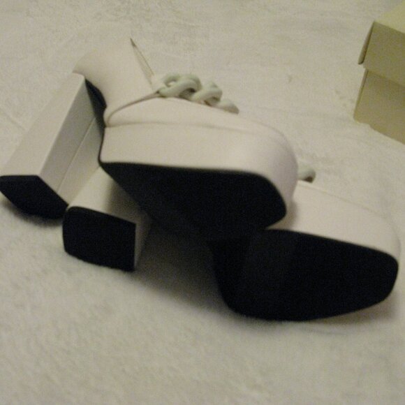 Nordstrom Open Edit 'Lainey' Platform Loafer Pump Shoes Sz 7.5 M Ivory Leather - Picture 5 of 10